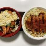 【岡山市東区のテイクアウト】梶屋の人気No.1メニューのエビ丼とデカ盛りのカツチャーハンを持ち帰り!