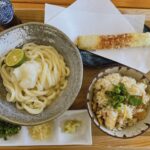 岡山市中区【手打ちうどんkingyo(キンギョ】ちくわ天醤油+あさりごはんにて初ランチ!駐車場情報もアリ!