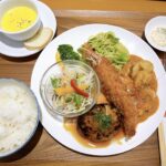 岡山市北区【カフェ アンジェリカ】ピーチポークのハンバーグセットは1日20食限定!トッピングの大海老フライもオススメ!